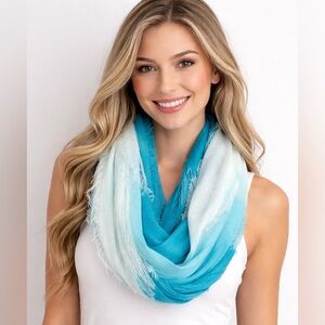 Infinity Scarf Boho Tattered Teal Blue Ombré Fade